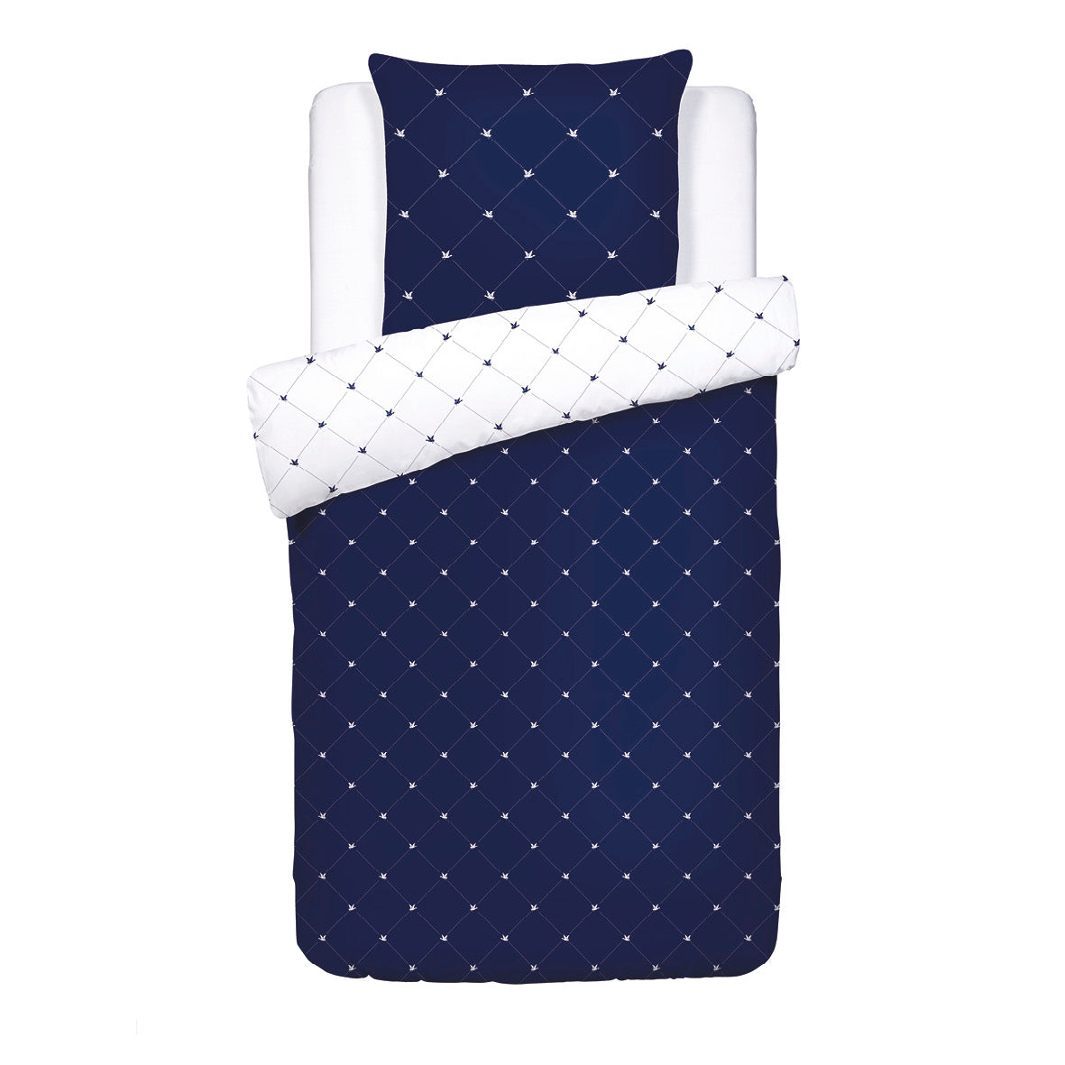 Duvet cover + pillowcase(s) cotton satin - Canards Evy Blue