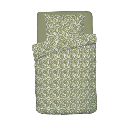 Duvet cover + pillowcase baby cotton satin - Fleurs Green