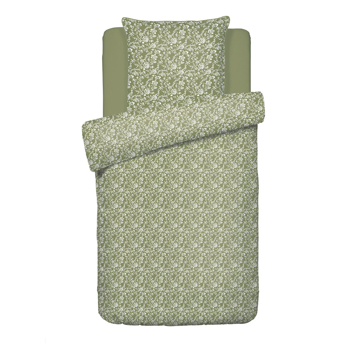 Duvet cover + pillowcase(s) cotton satin - Fleurs Green