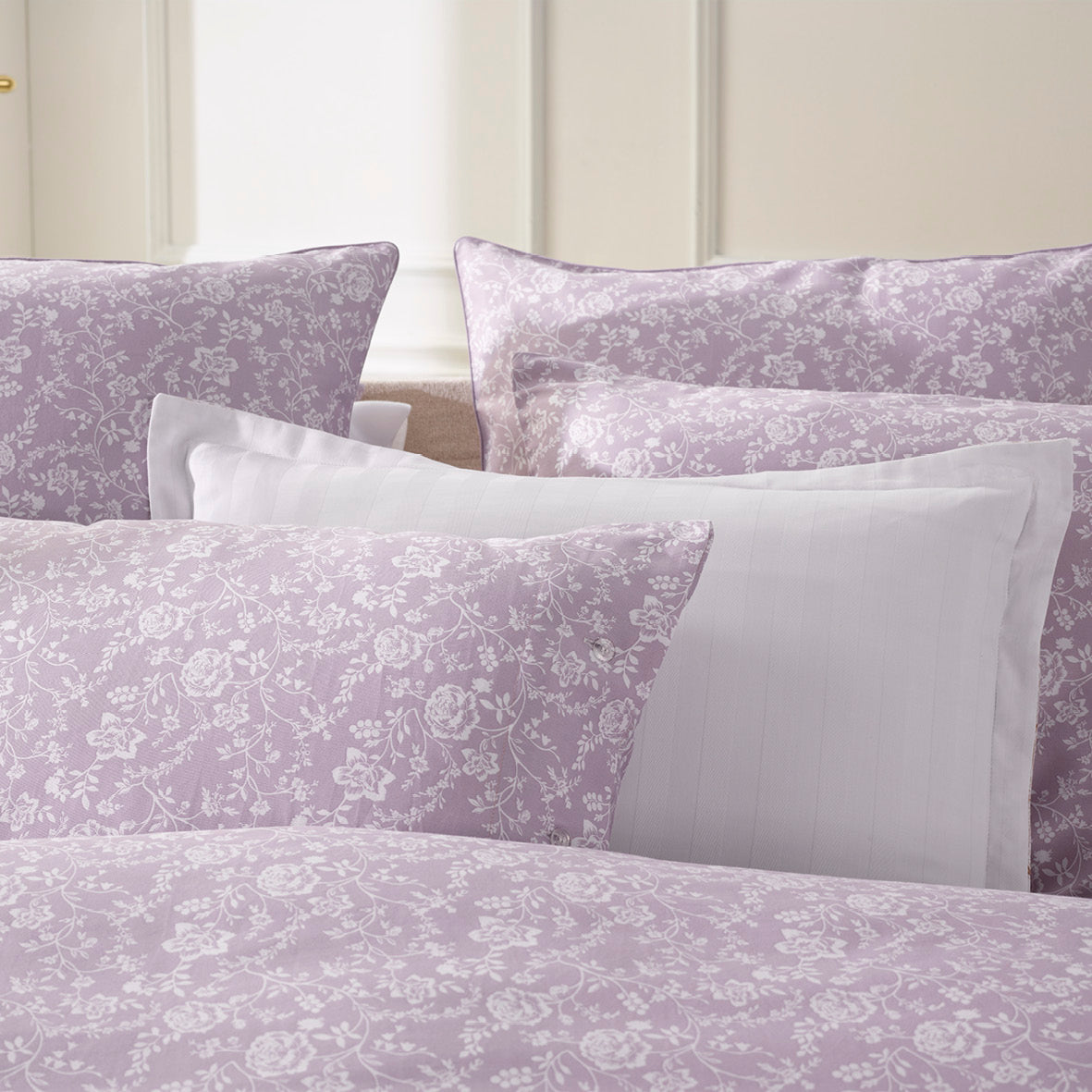 Duvet cover + pillowcase(s) cotton satin - Fleurs Lavender