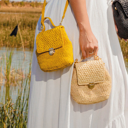 Crossbody bag in raffia Alice Yellow Yellow