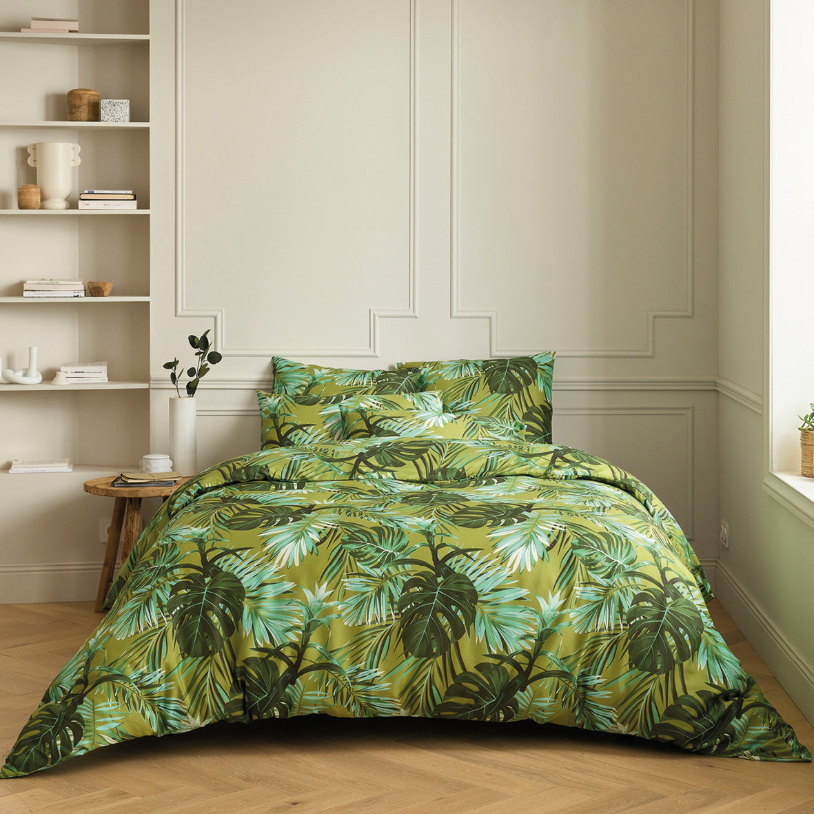 Duvet cover + pillowcase(s) cotton satin - Tropical Light green