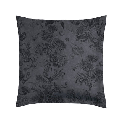 Set of 2 pillowcases cotton satin - Toile Fleurie Black / Grey