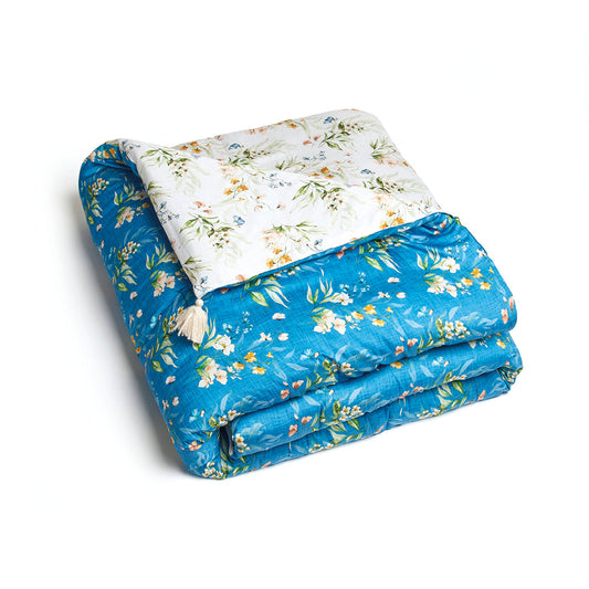 Quilt with tassels - Belle de nuit Blue / white