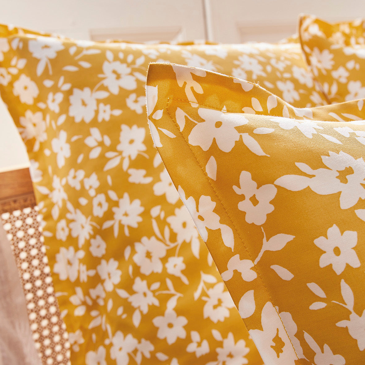 Set of 2 pillowcases cotton satin - Elégance yellow