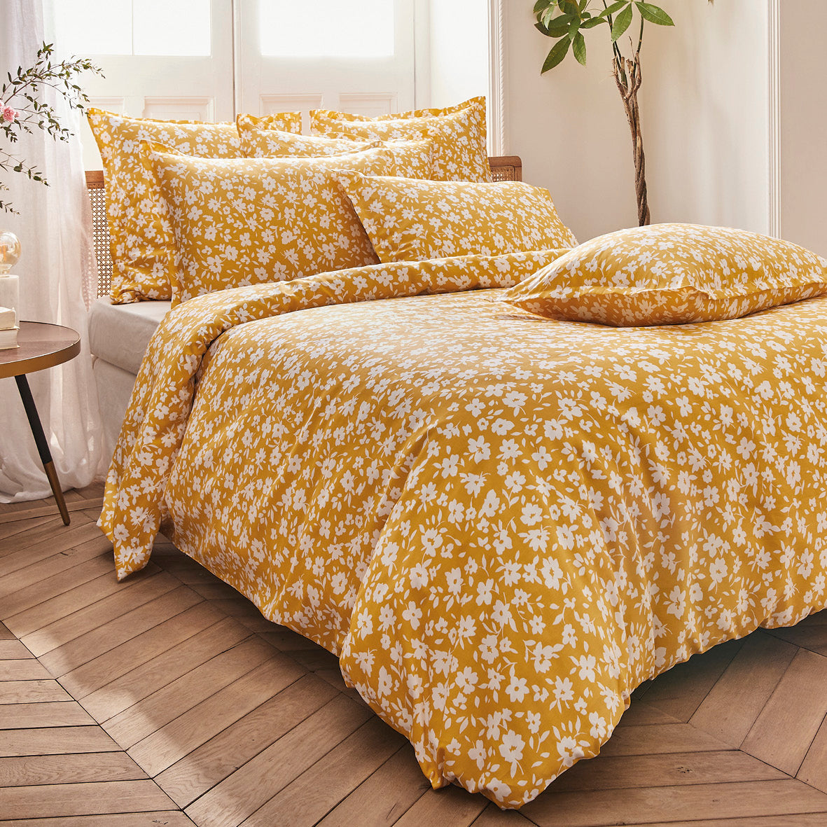 Set of 2 pillowcases cotton satin - Elégance yellow