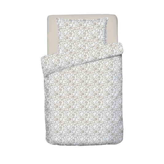 Duvet cover + pillowcase(s) baby cotton satin - Parterre de Roses White / Taupe