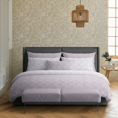 Set of 2 pillowcases cotton satin - Parterre de Roses lavender