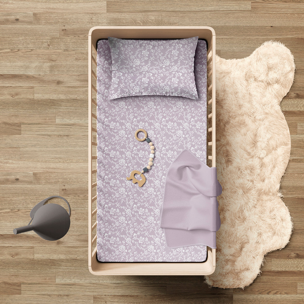 Flat sheet baby cotton satin - Parterre de Roses lavender