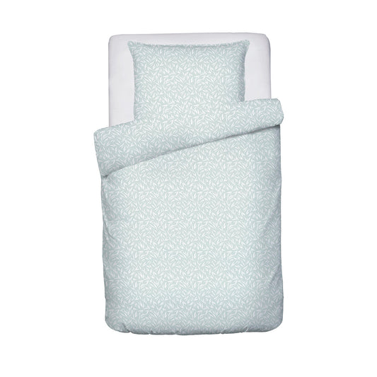 Duvet cover + pillowcase(s) baby cotton satin - Feuilles d'Olivier green