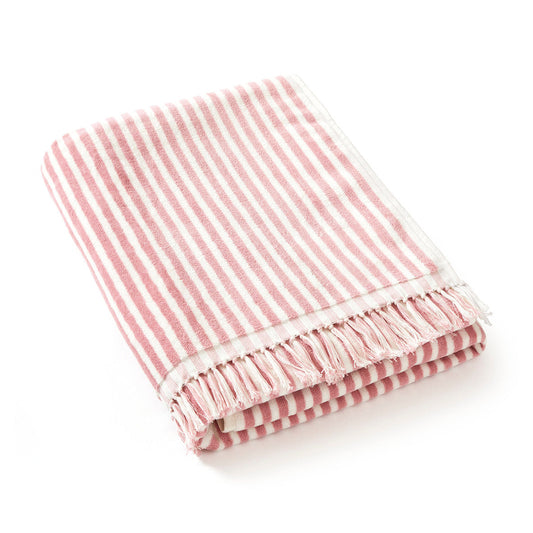 Serviette de plage à rayures en 100% coton - ultra douce et absorbante - Nice rose - 90 x 180 cm