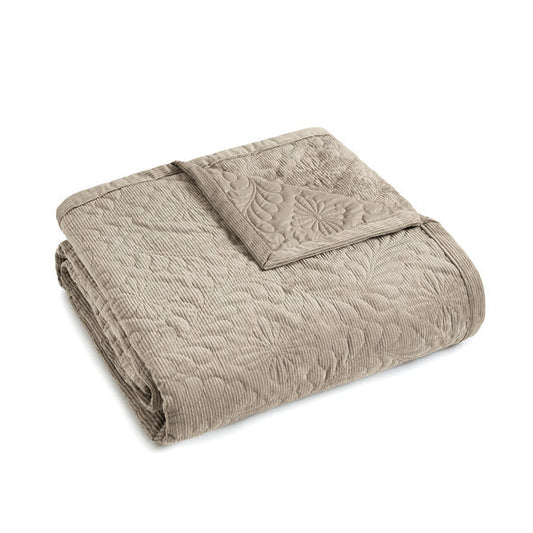 Bedspread corduroy Flower Taupe - 220 x 250 cm