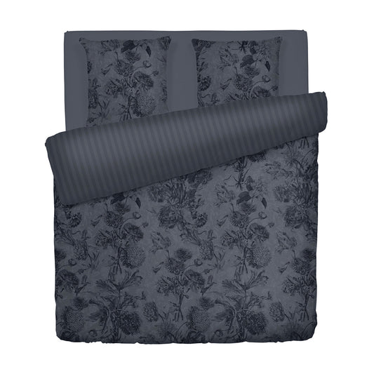 Duvet cover + pillowcase(s) cotton satin - Jardin Botanique Black / grey