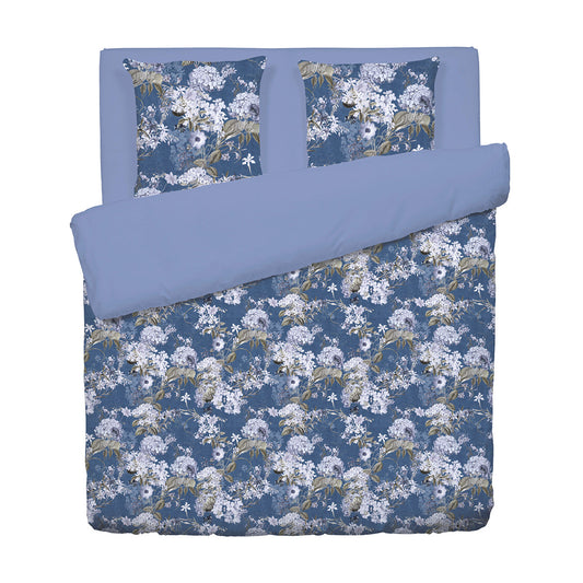 Duvet cover + pillowcase(s) cotton satin - Hortensia Blue