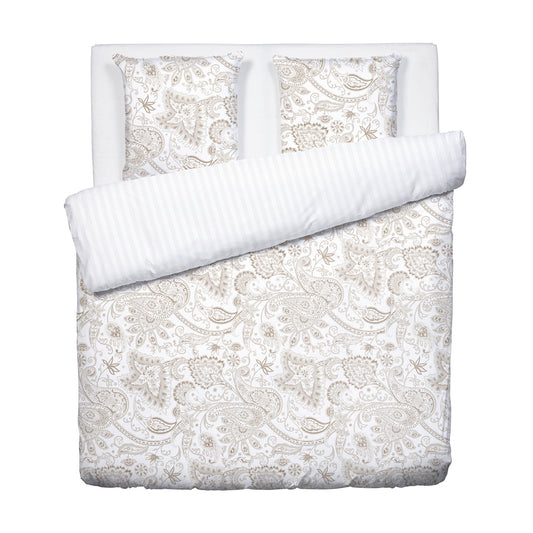 Duvet cover + pillowcase(s) cotton satin - Indienne Taupe 260 x 240 cm + 2 x (63 x 63 cm)