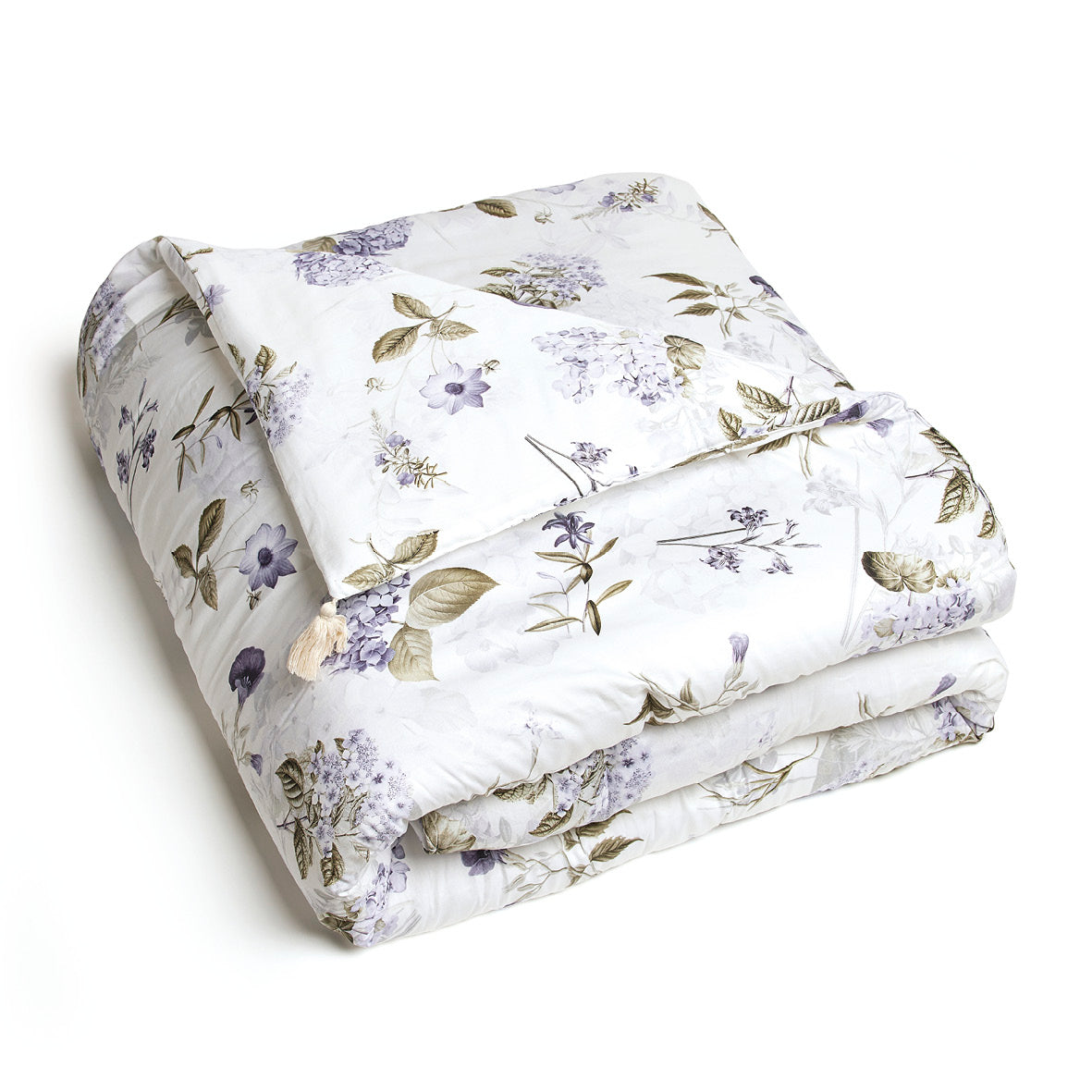 Quilt with tassels in cotton satin - Hortensia White