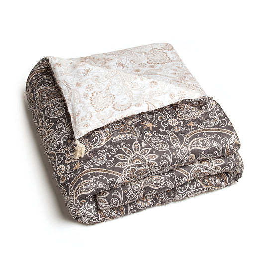 Quilt with tassels in cotton satin - Indienne Taupe