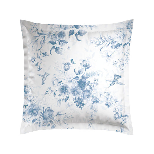 Pillowcases cotton satin - Bleu Floral white