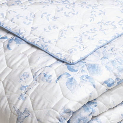 Bedspread in cotton satin - Floral white