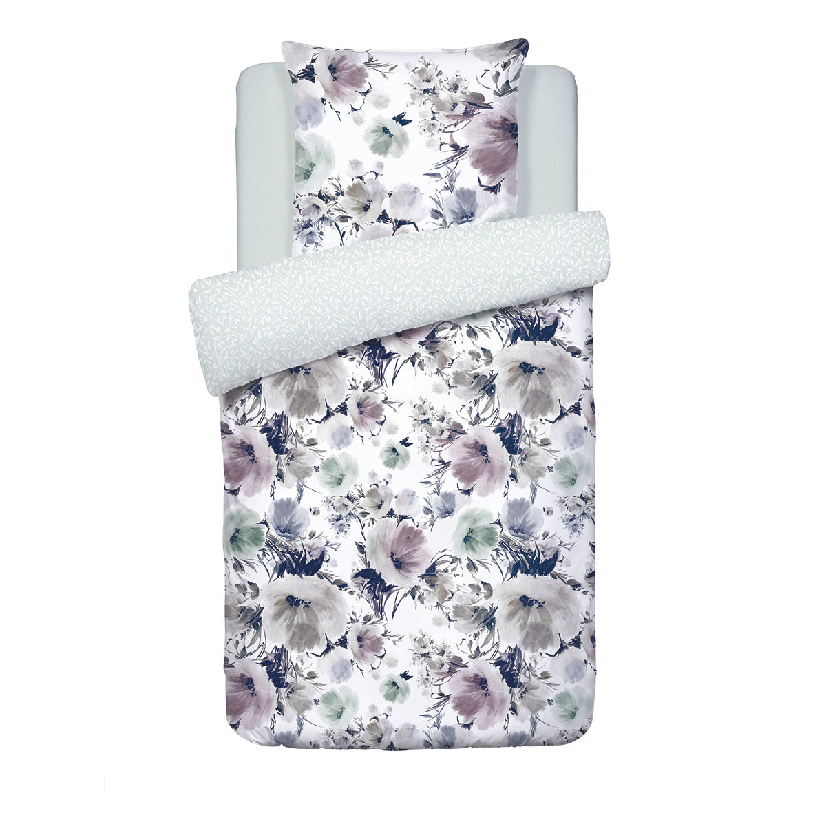 Duvet cover + pillowcase(s) cotton satin - Erodium white