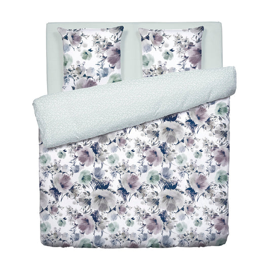 Duvet cover + pillowcase(s) cotton satin - Erodium white 260 x 240 cm + 2 x (63 x 63 cm)