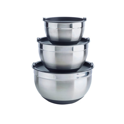 Set of 3 stainless steel mixing bowls with lid - Silver