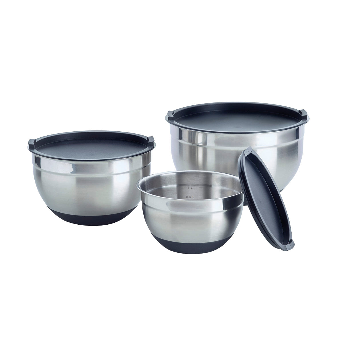 Set of 3 stainless steel mixing bowls with lid - Silver