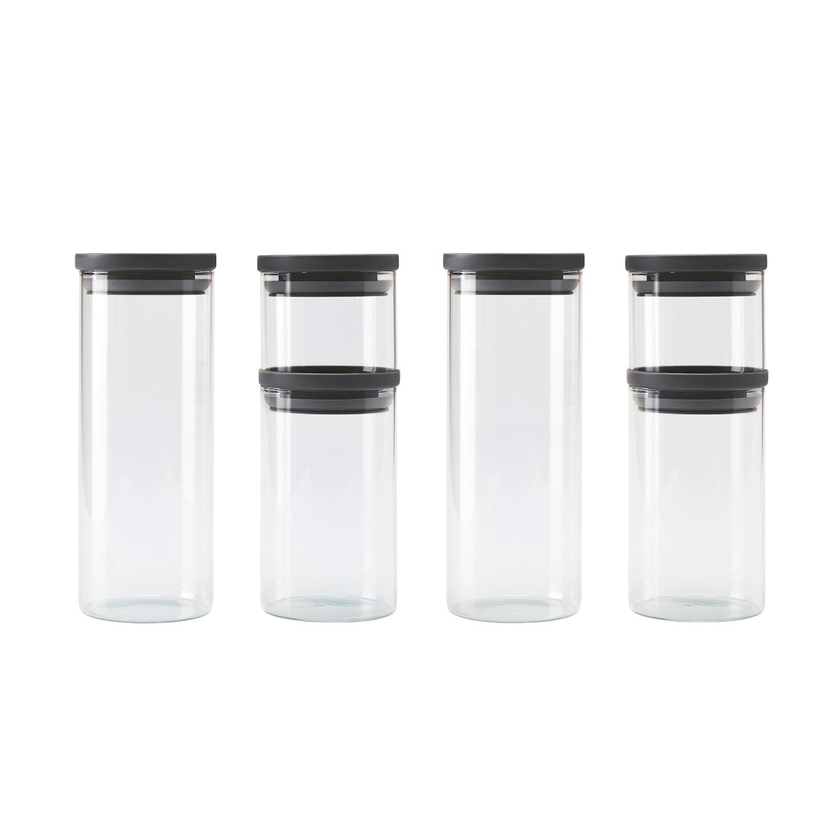Set of 6 glass jars with plastic lid - transparent and black - 0.5l + 1L + 1.5L