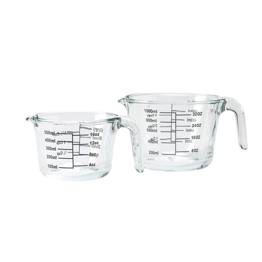 Set de 2 tasses à mesurer en verre résistantes à la température – avec anse – 500 ml + 1000 ml
