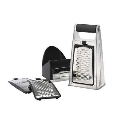 Vegetable slicer set with container - black / silver - 13.5 x 16 x 28.5 cm