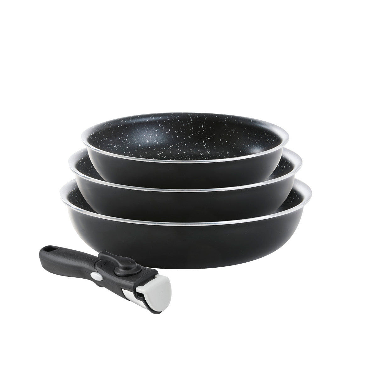 Set of 3 frypans with removable handle - Black