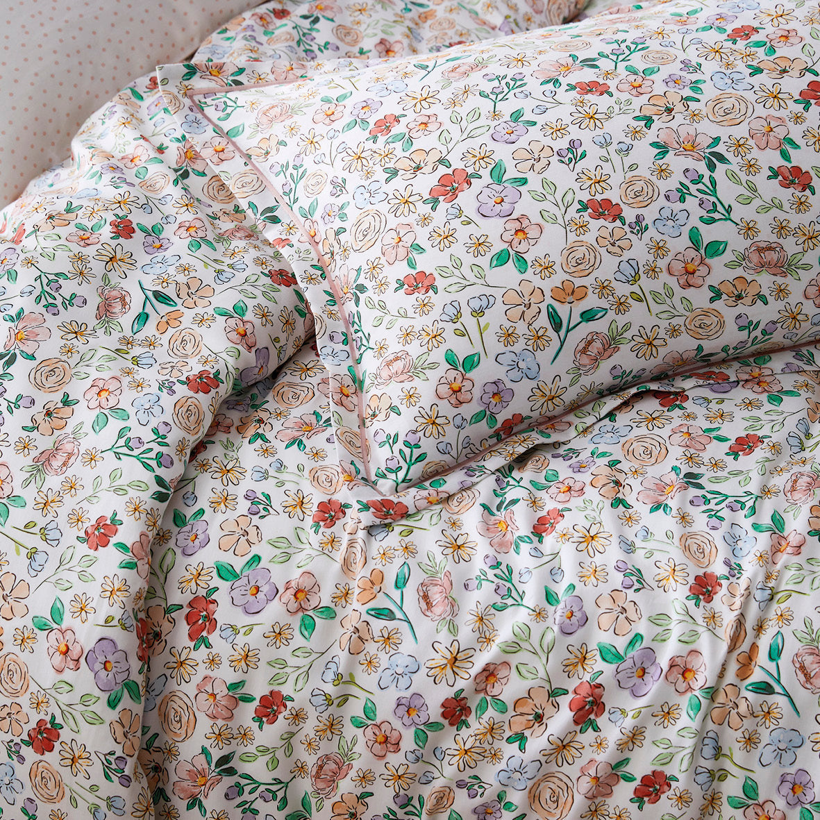 Duvet cover + pillowcase(s) cotton satin Prairie Fleurie White