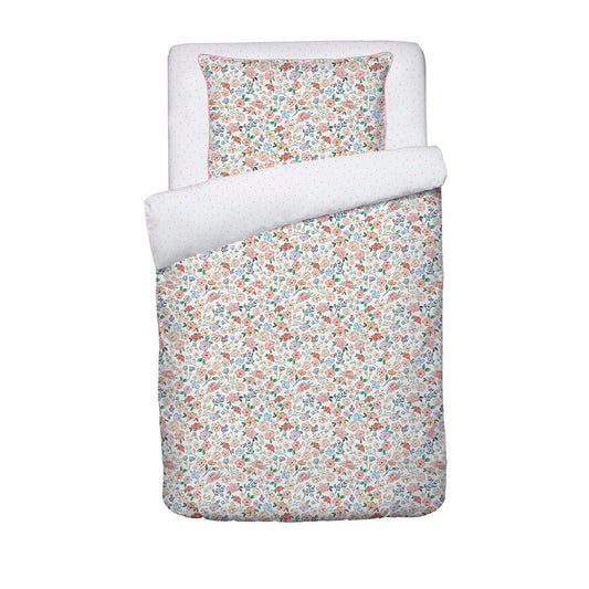 Duvet cover + pillowcase baby cotton satin - Prairie Fleurie - Petit Pois White