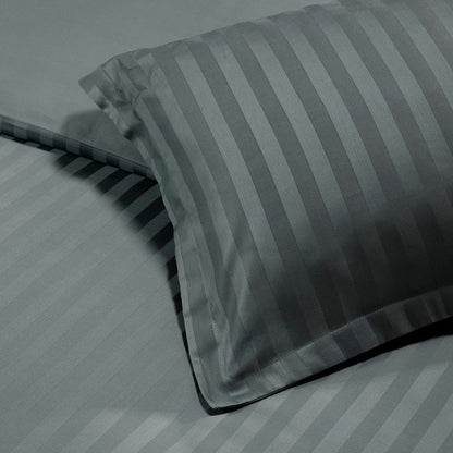 Duvet cover + pillowcase cotton satin dobby stripe woven - Dark Grey