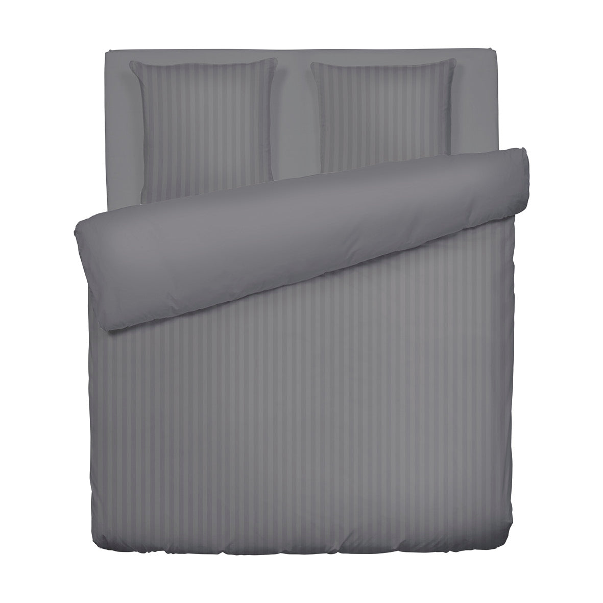 Duvet cover + pillowcase cotton satin dobby stripe woven - Dark Grey