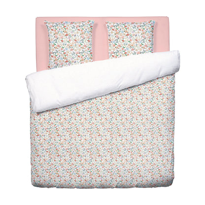 Duvet cover + pillowcase(s) cotton satin Prairie Fleurie - Petit Pois White