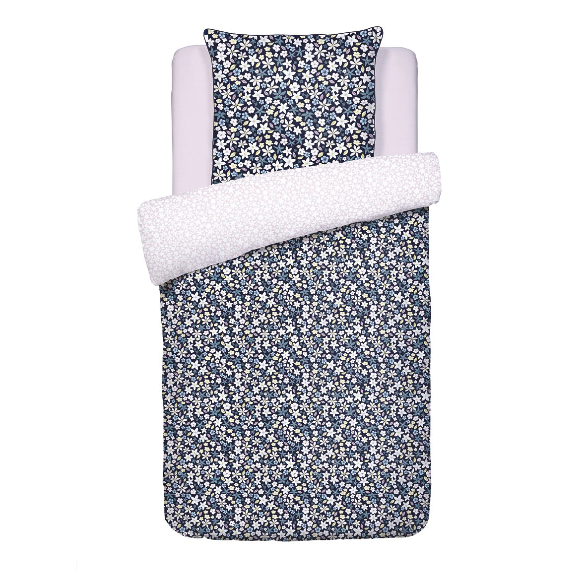 Duvet cover + pillowcase(s) cotton satin - Etoile de Printemps Blue