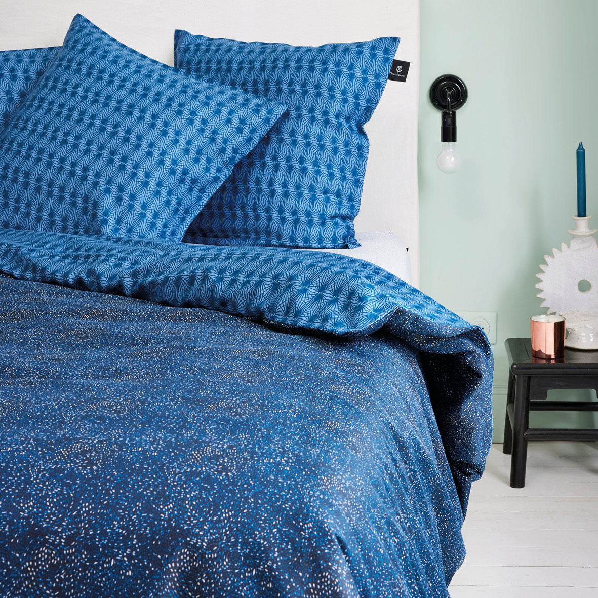 Duvet cover + pillowcase(s) cotton satin - Mistral blue