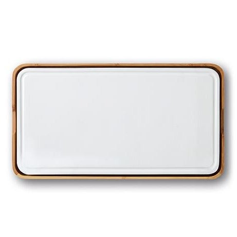 Modulo plat à servir 39 x 21 cm avec plateau bamboo - Blanc perle - froid - VipShopBoutic