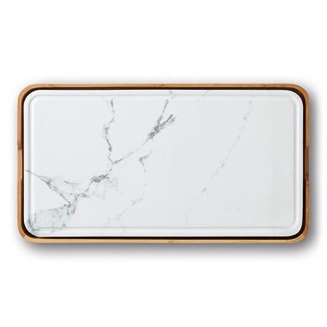 Modulo Serving dish 39 x 21 cm with bamboo tray - White marble - cold